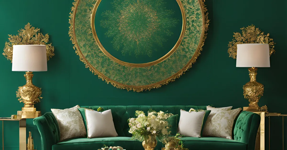 emerald green and gold colour combinations for drawing room walls