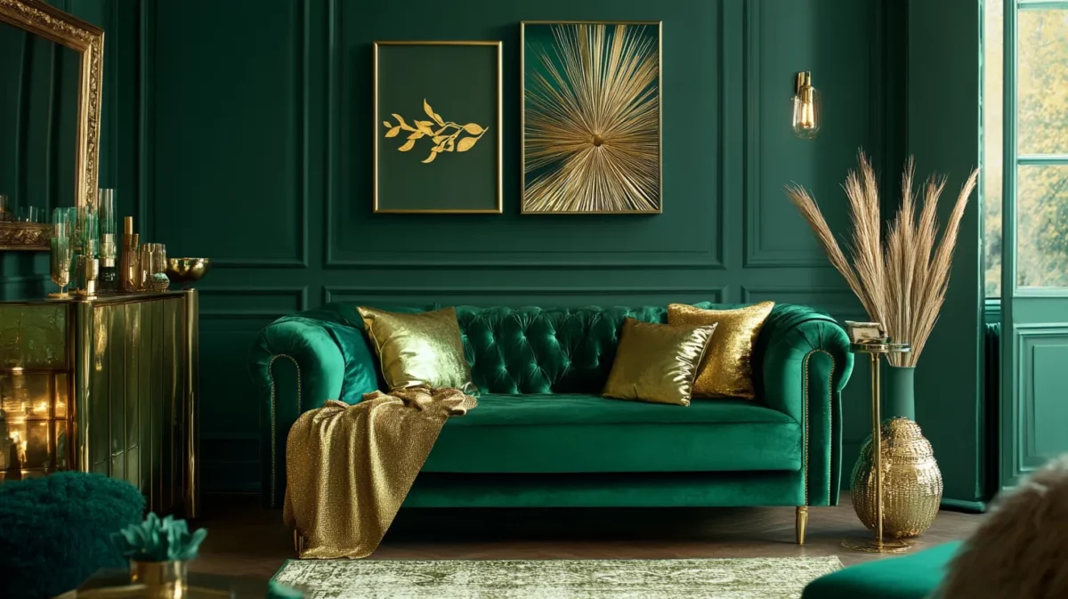 emerald green and gold two colour combination for hall