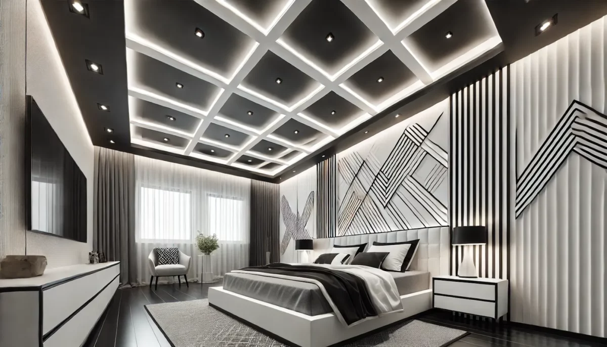 false ceiling colour combination white and black pop