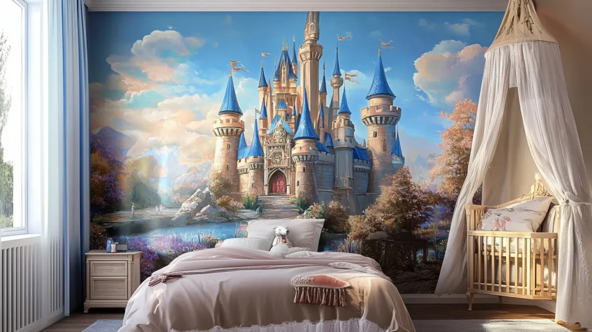 fantastical castle 3d wall painting design for bedroom