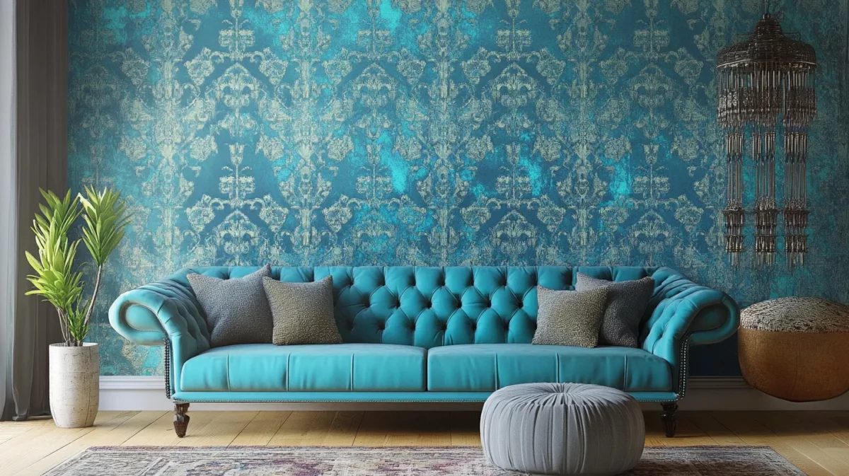 flamboyant blue pattern wallpaper design for living room