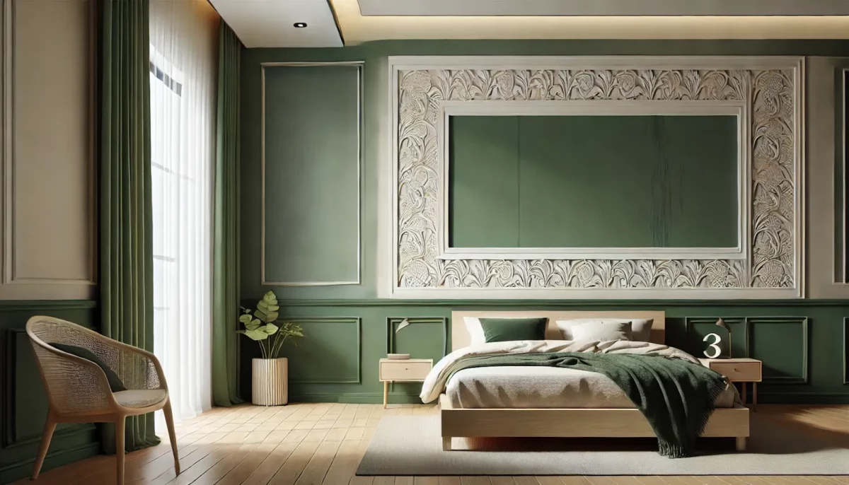 forest green and off white modern wall putty texture design