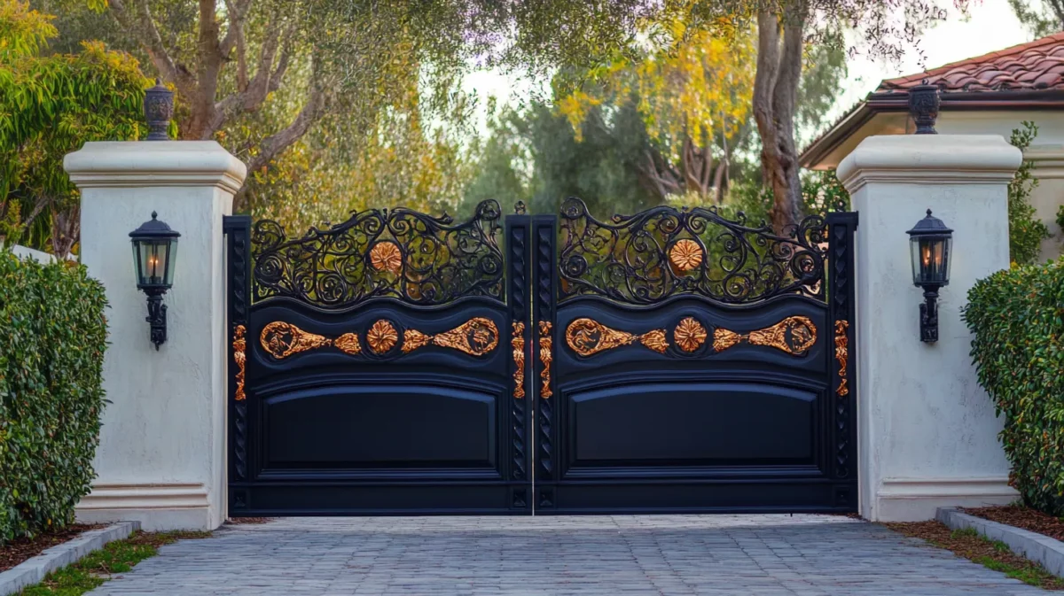 french country black and copper iron gate colour combination