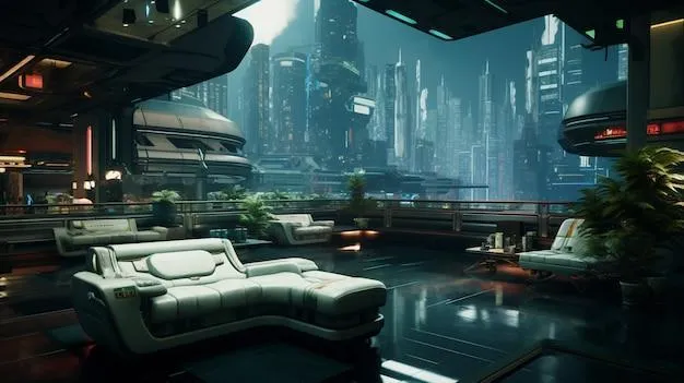 futuristic city living room modern 3d wall painting