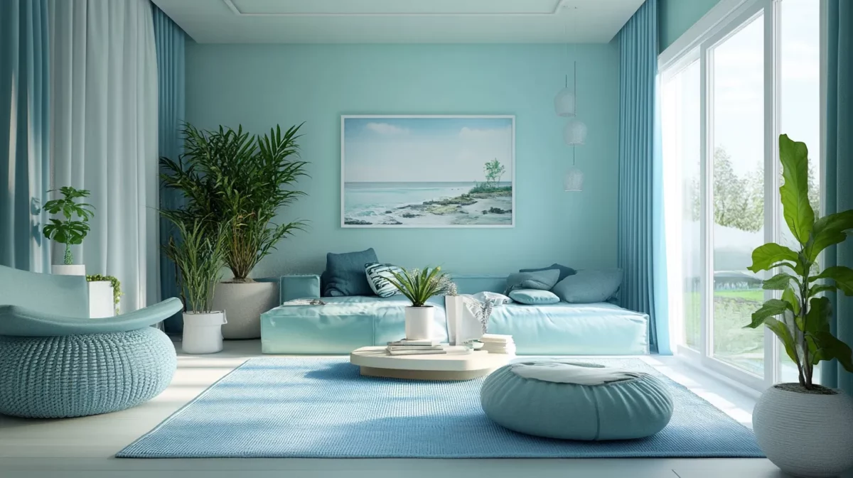 gentle blue and light green color combination for living room