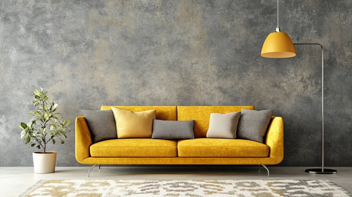 golden and grey patterned texture colour combination for living room