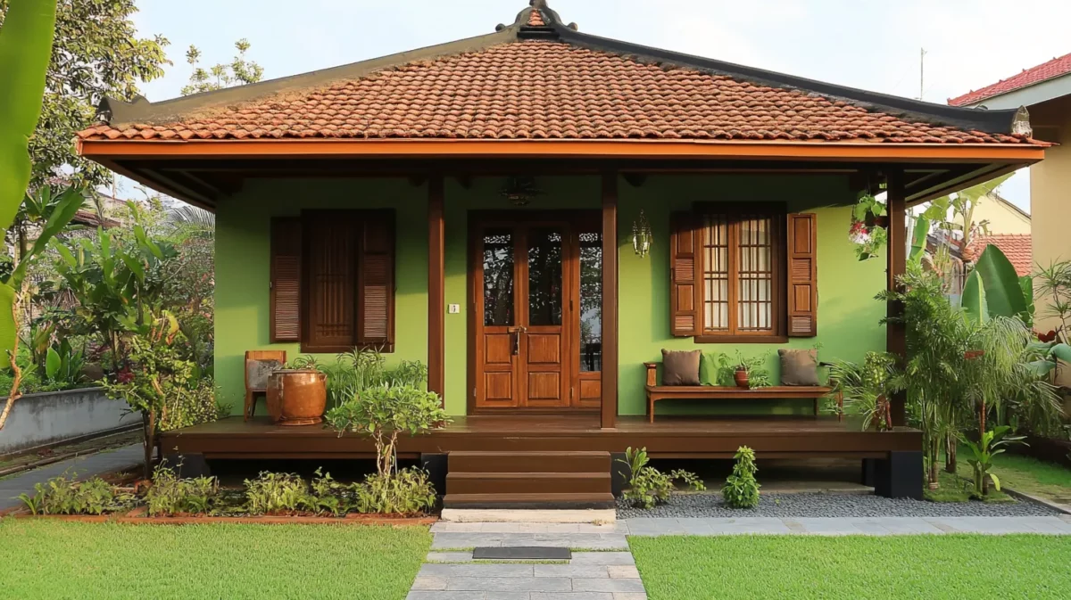 green and brown outside house colour combination with asian paints