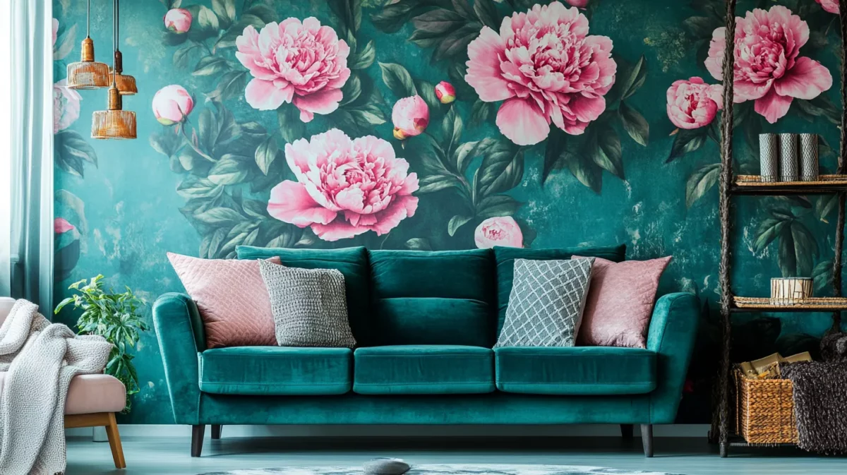 green and pink wallpaper designs for living room wall