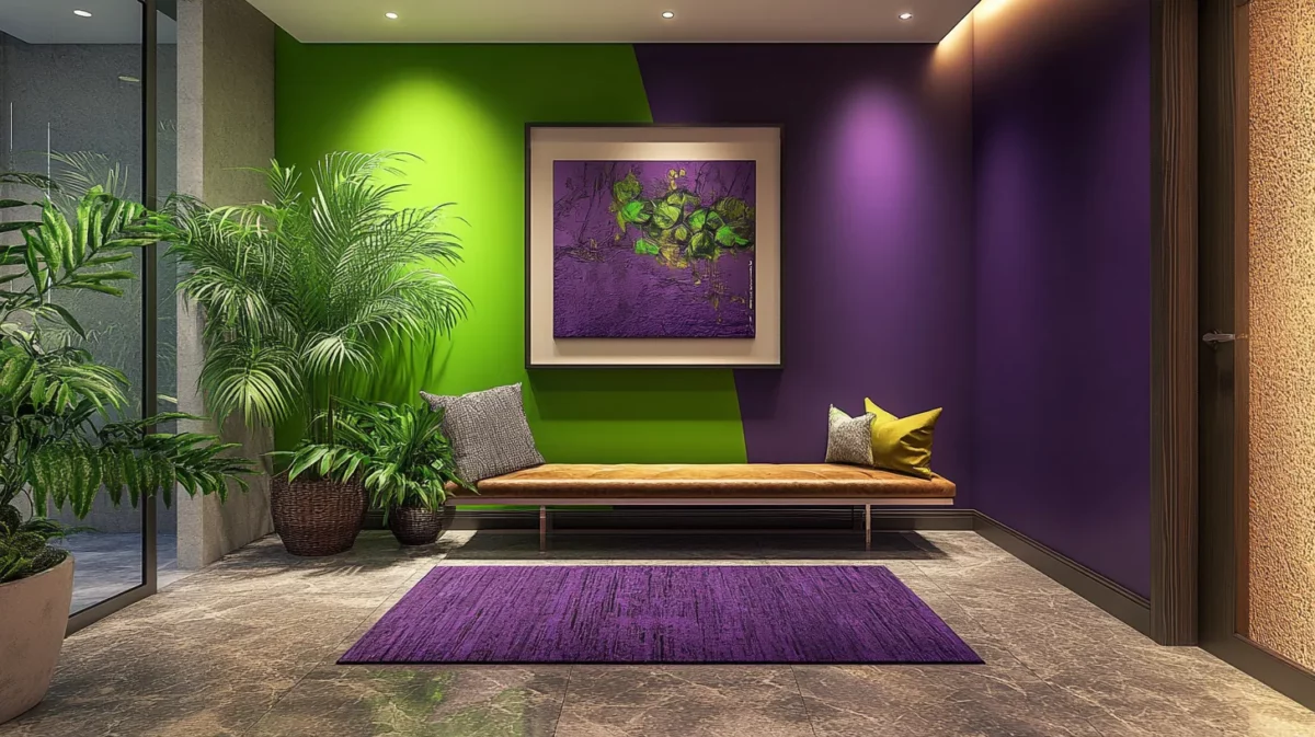 green and purple colour combination for hall wall