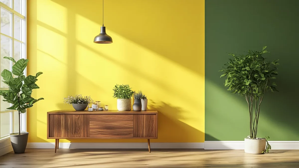 green and yellow textured wall colour combination for hall