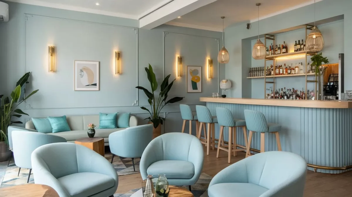 grey an sea blue bar lounge colour combinations