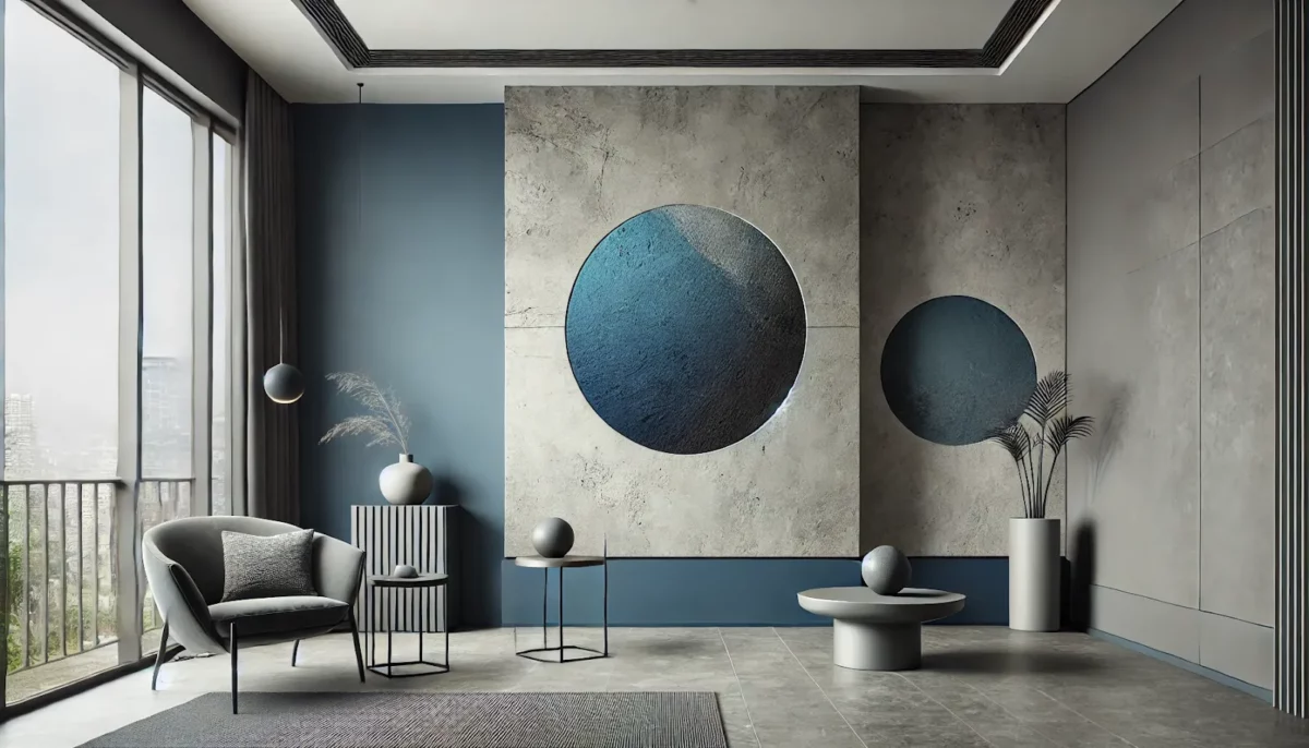 grey and cerulean blue modern wall putty texture design