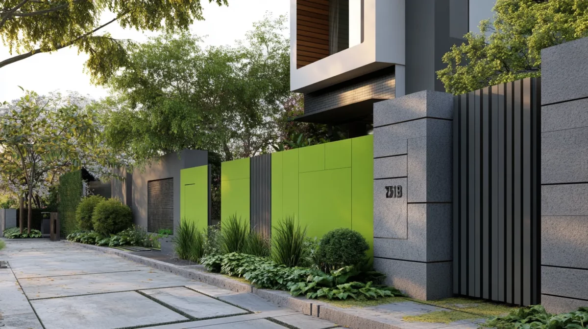 grey and green colour combination for boundary wall