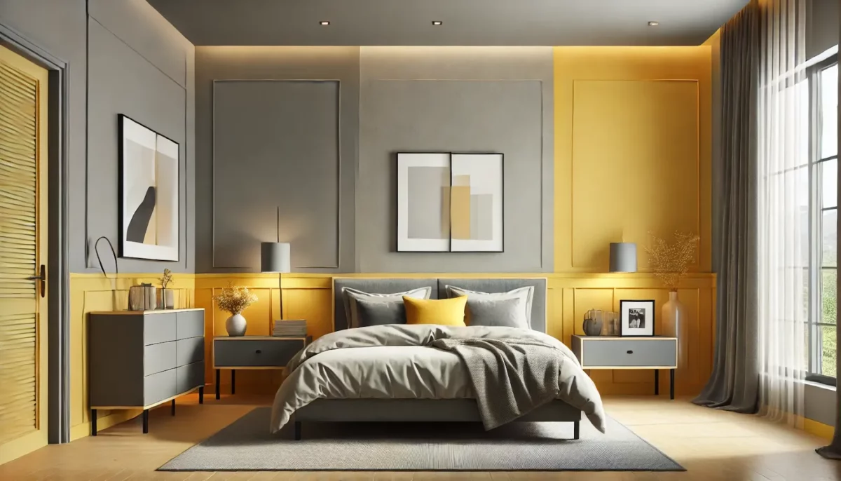 grey and yellow two color combination for bedroom walls