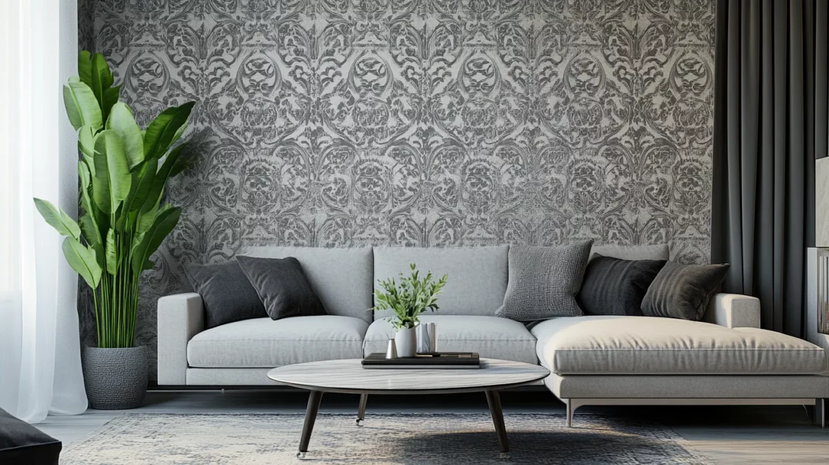 grey patterned wallpaper for living room walls