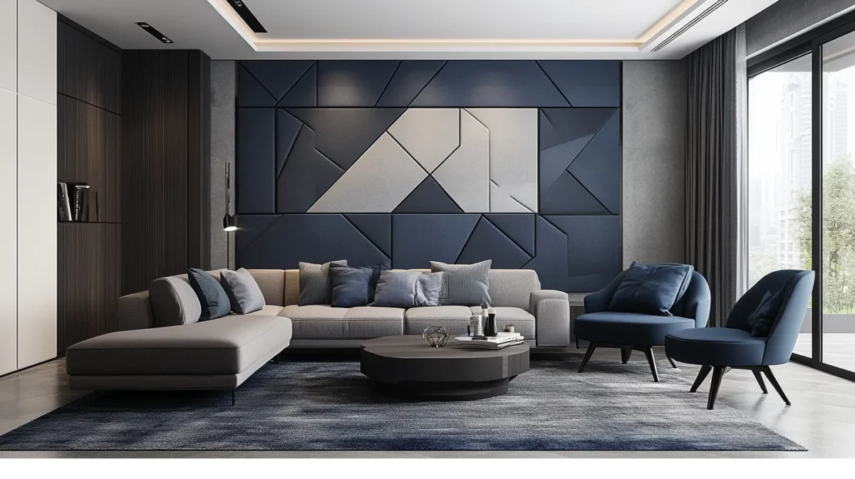 grey with navy blue living room wall colour combination with texture