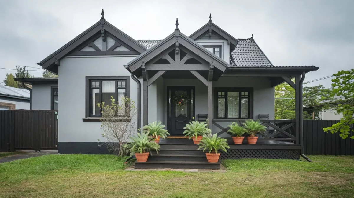 grey with white trim and greenery asian paints exterior colour combinations