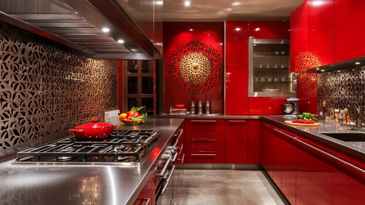 bold red and silver indian kitchen colour combination