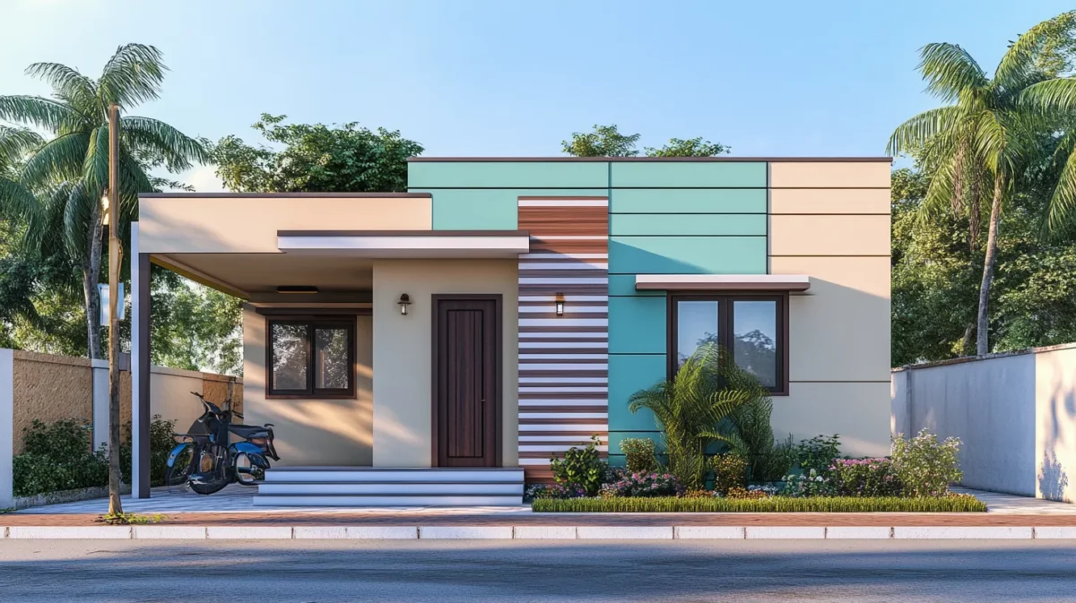 horizontal stripes low cost normal house front elevation