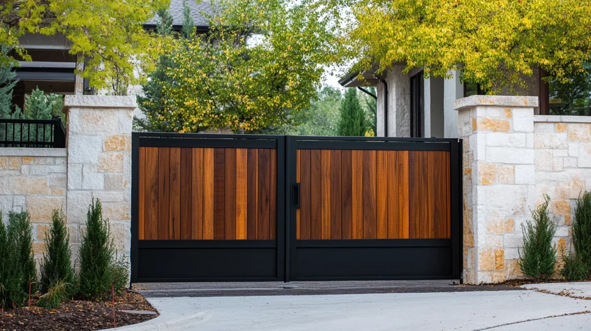 industrial black and wood iron gate colour combination