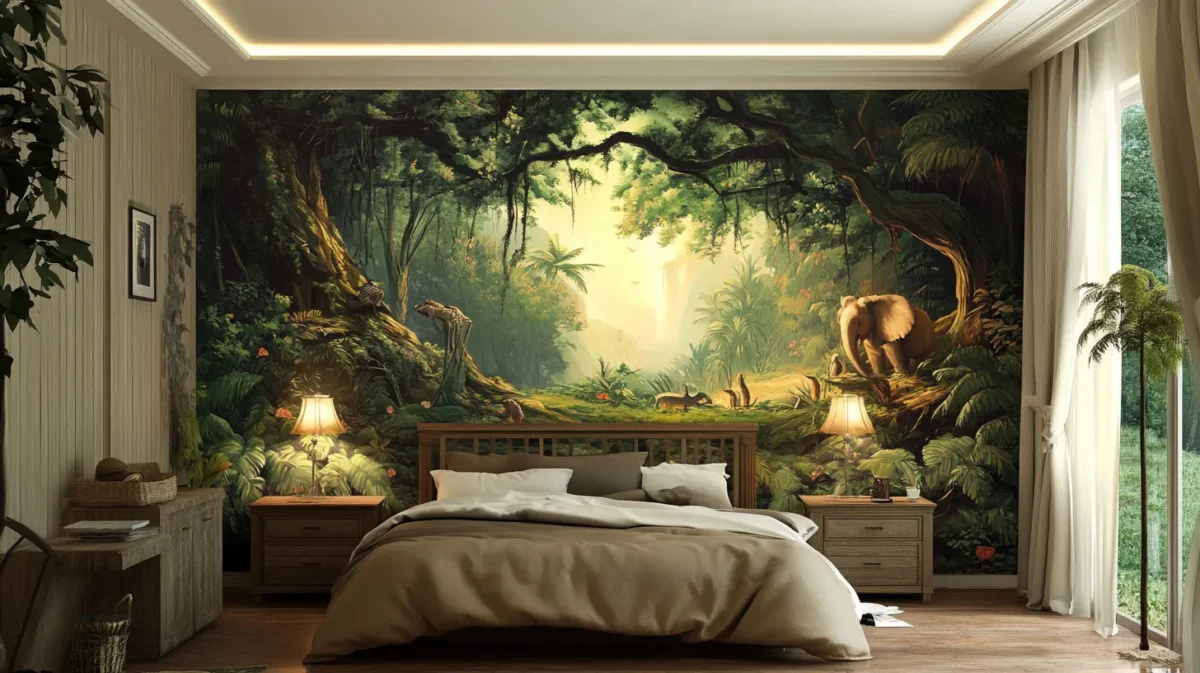 jungle safari 3d wall painting design for bedroom