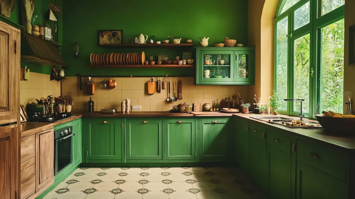 green and beige indian kitchen colour combination