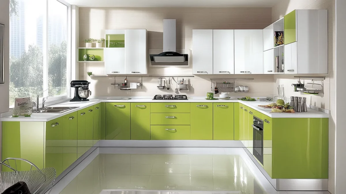 kitchen cabinet schemes green and white