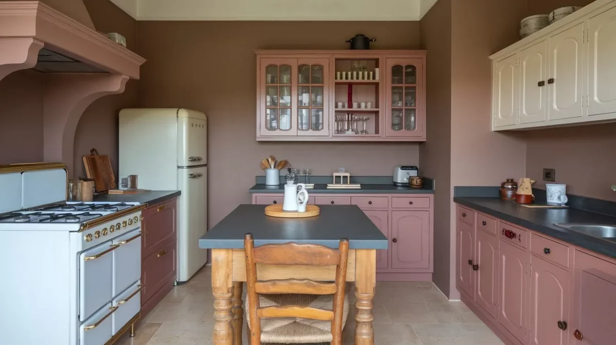 kitchen colour schemes with warm taupe and dusty rose