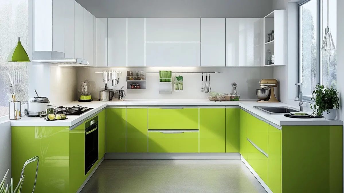 kitchen furniture colour combination lime green and white