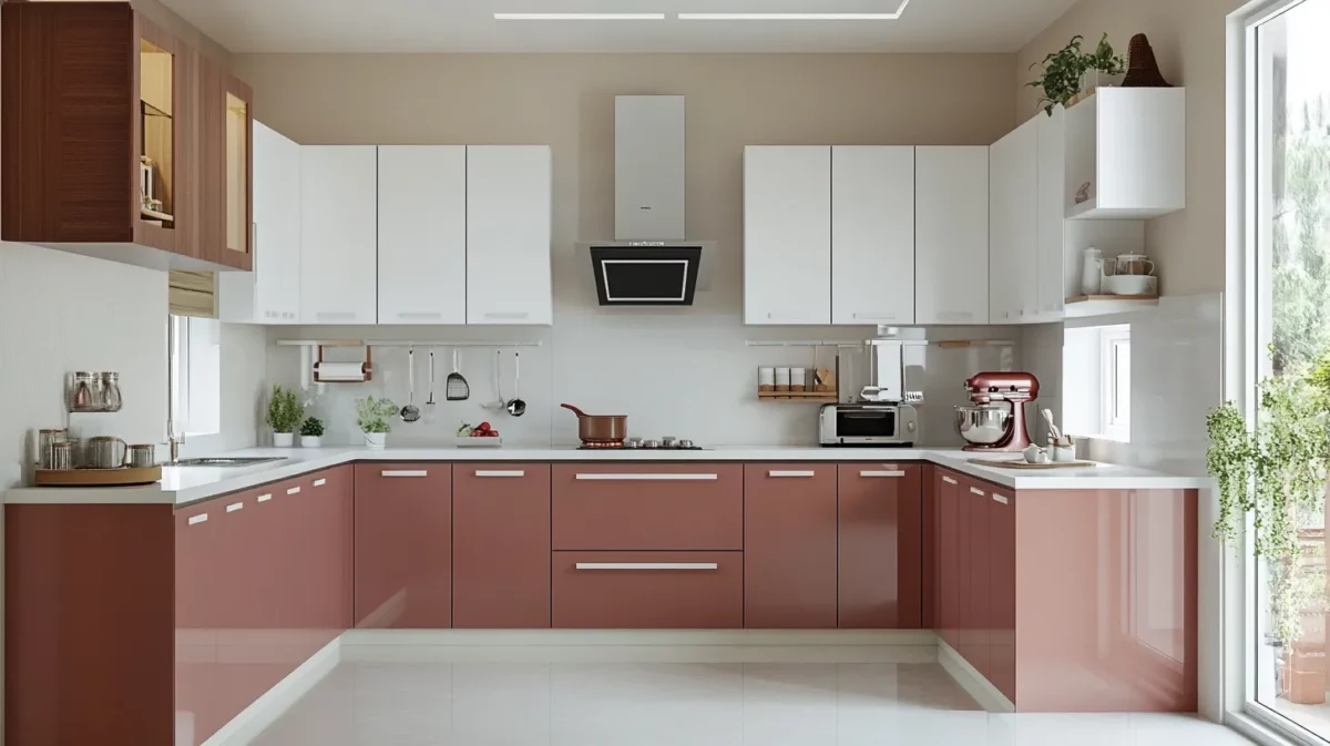 kitchen furniture colour combination rose gold and white