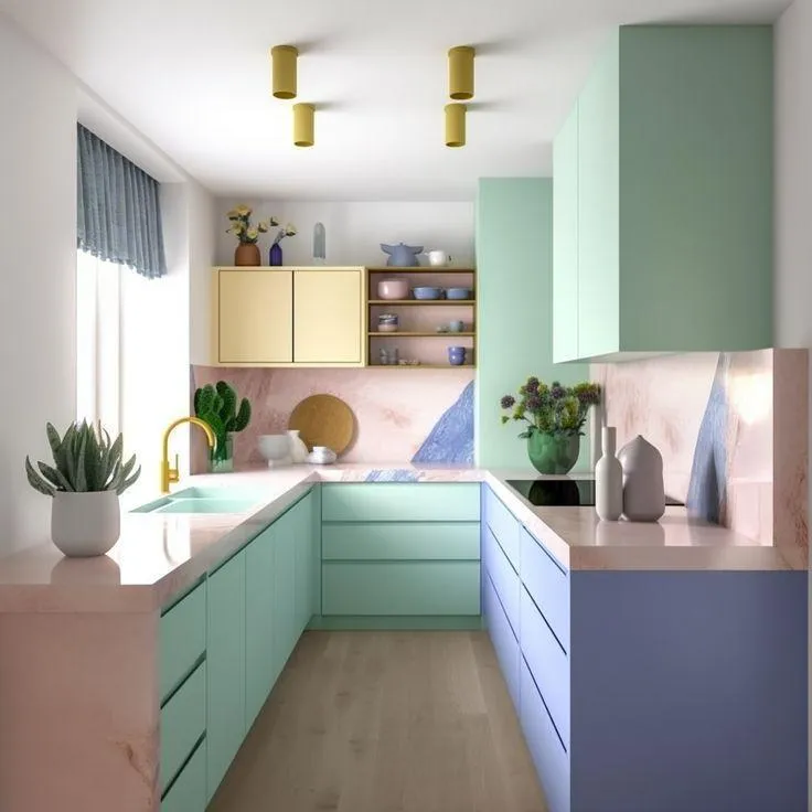 kitchen with matte pastel wall texture design by asian paints