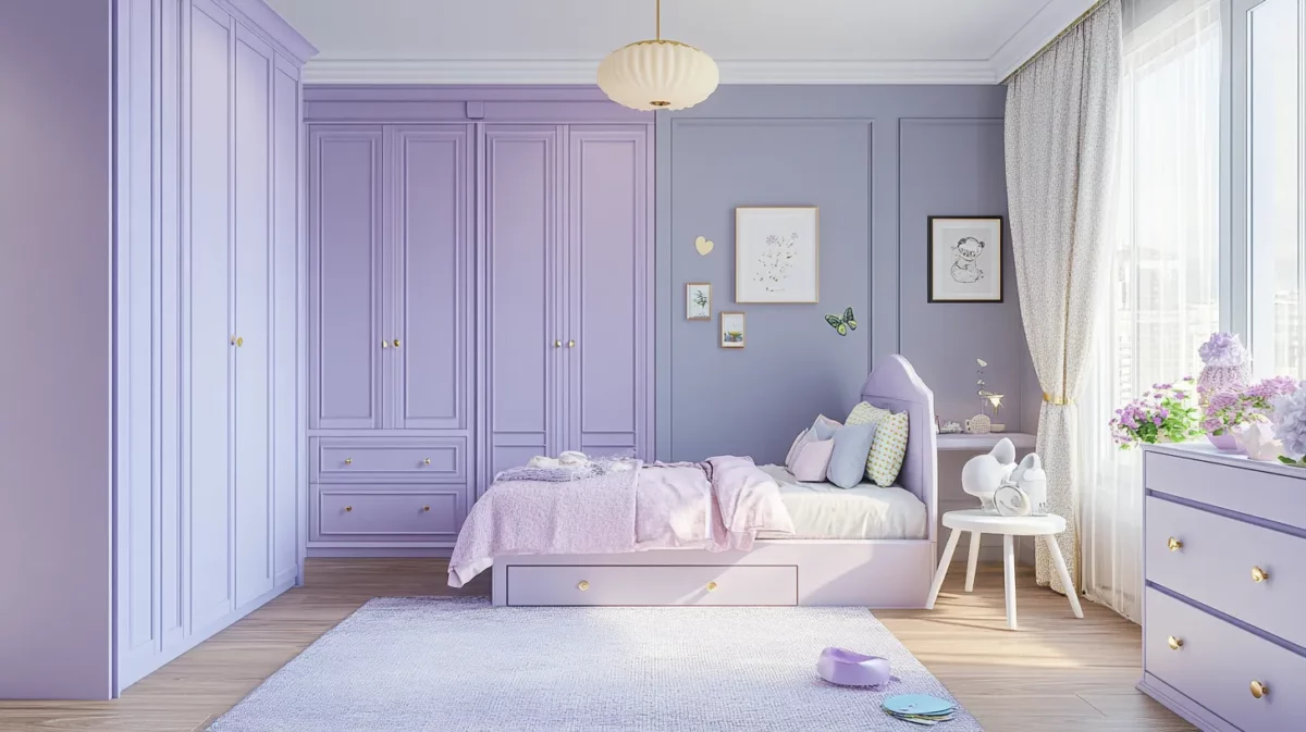 lavender and gray wood tone colour for wardrobe laminates