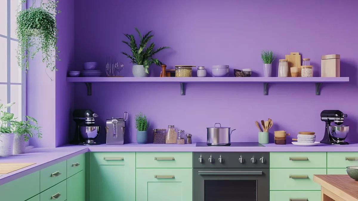 lavender and green colour scheme for kitchen walls