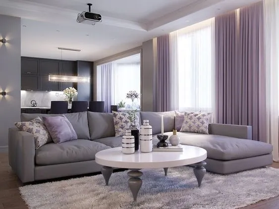 lavender and grey wall colour combination for hall