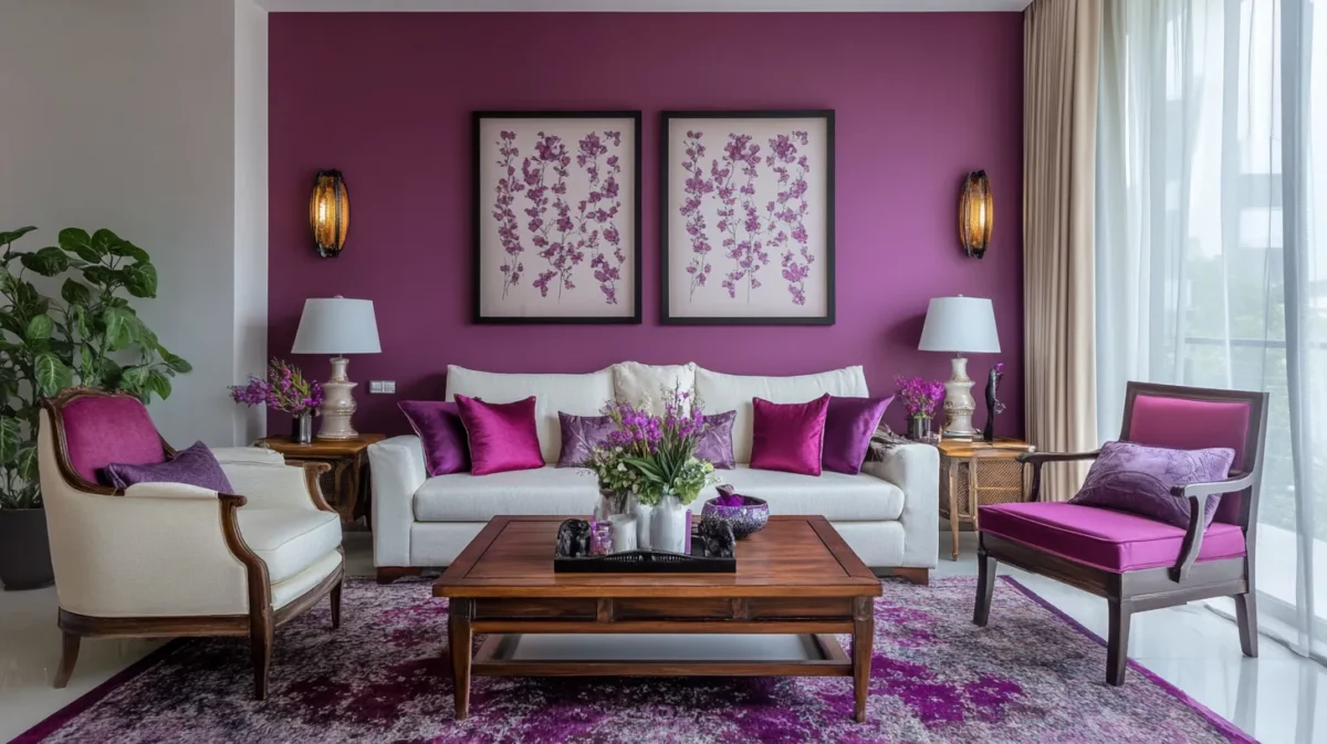 lavender and magenta combination for living room wall