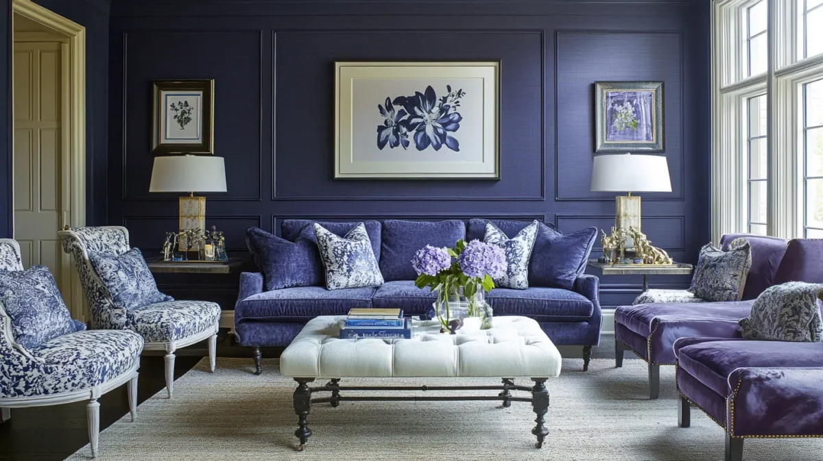 lavender and navy blue combination for living room wall