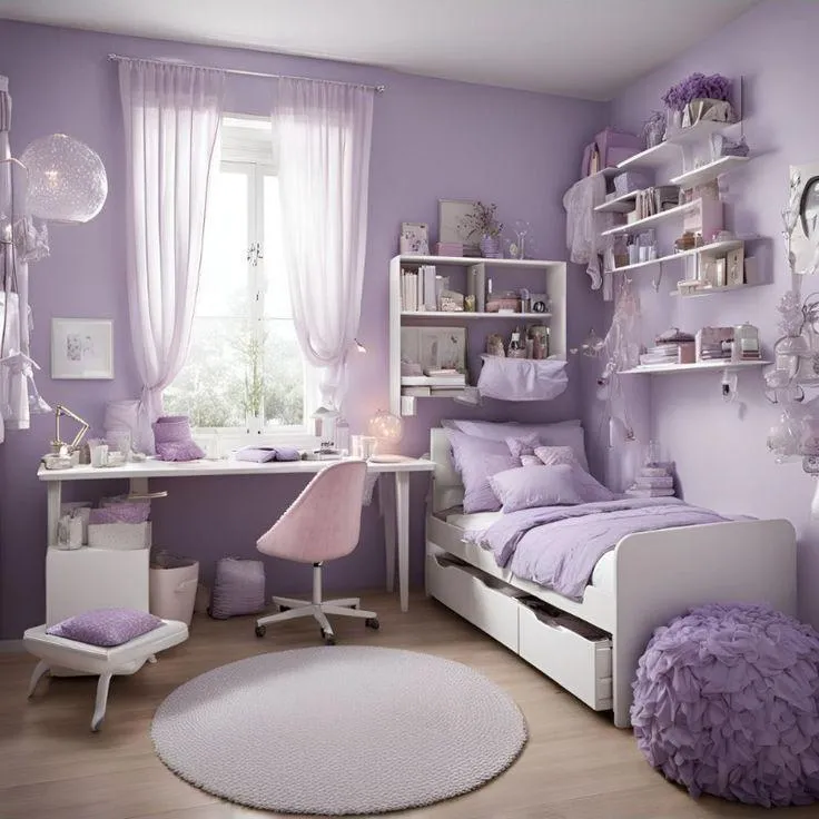 lavender and off white childrens bedroom colour idea