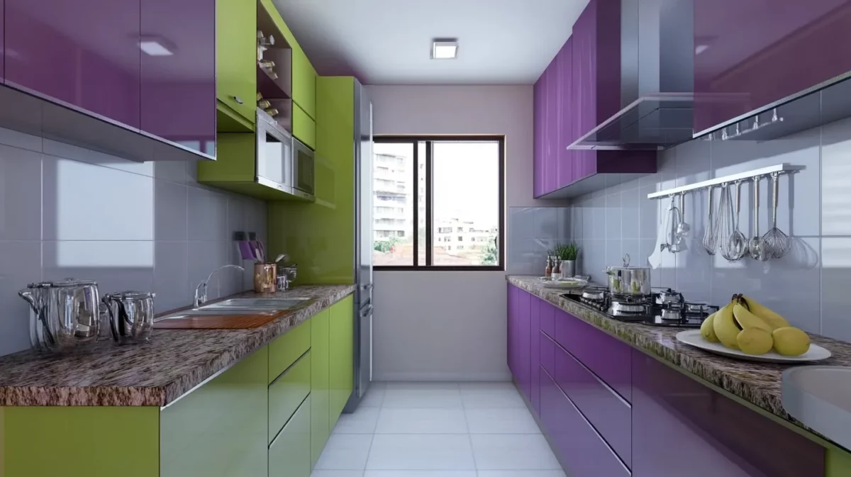 lavender and olive green colour combination for the kitchen wall