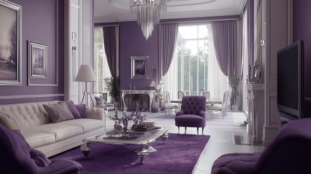 lavender and silver combination for living room wall