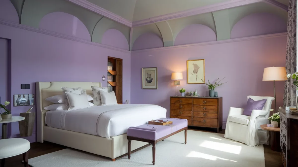 lavender and soft grey colour combination for bedroom ceiling