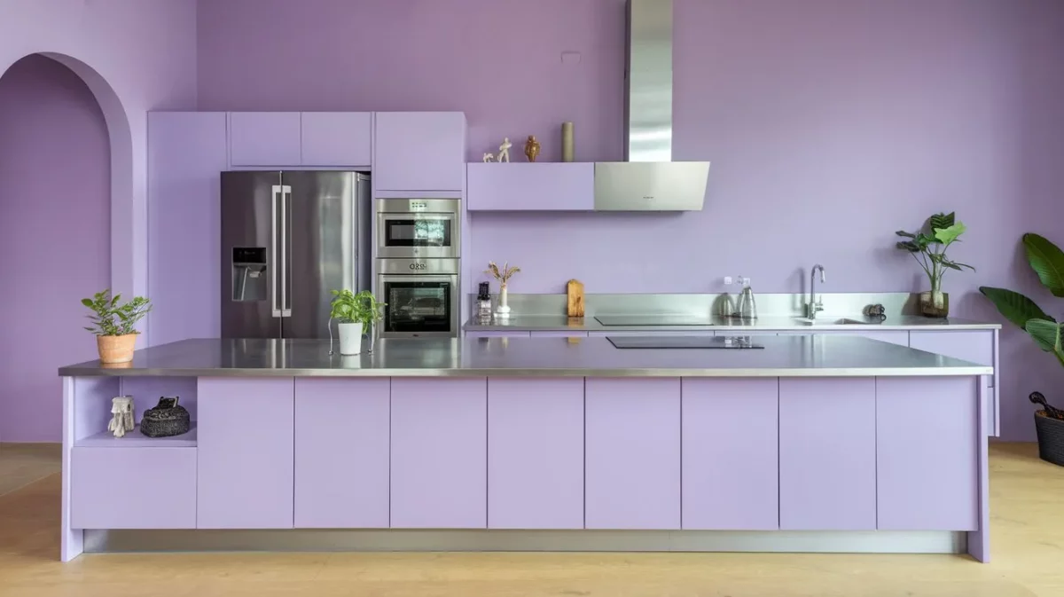 lavender and steel grey kitchen colour combination