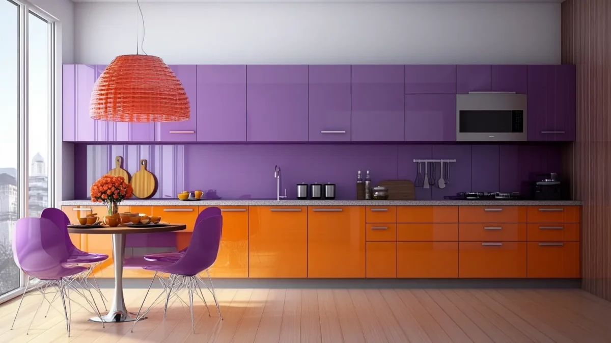 lavender and tangerine colour combination for the kitchen wall