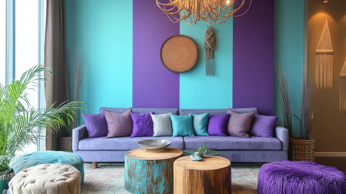 lavender and turquoise combination for living room wall