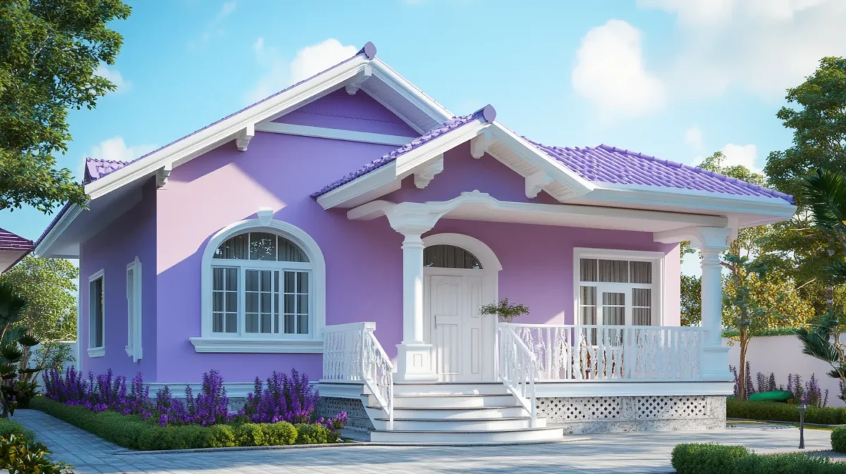 lavender and white exterior colour combination for small house