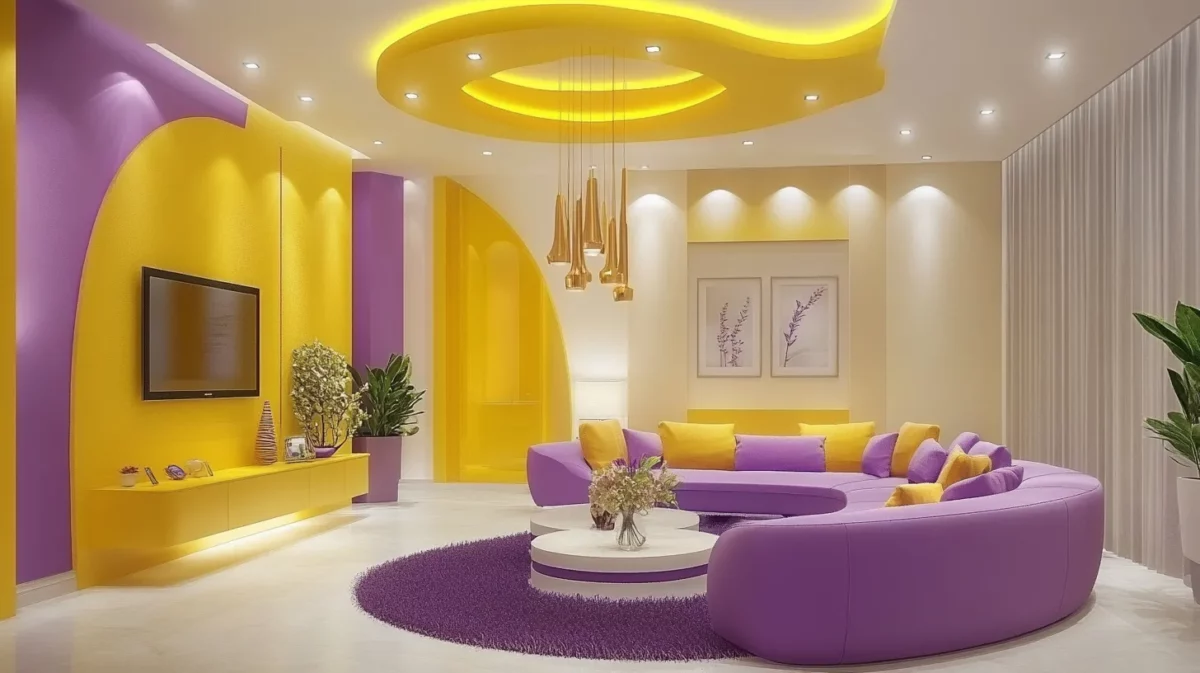 lavender and yellow colour combinations for hall walls