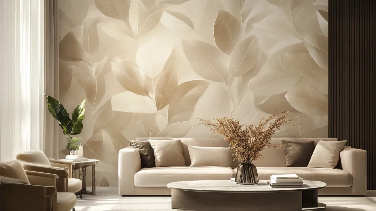 leafy wallpaper designs for living room wall