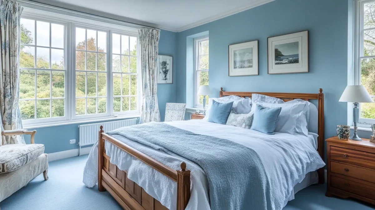 light blue with white bedroom colour as per vastu