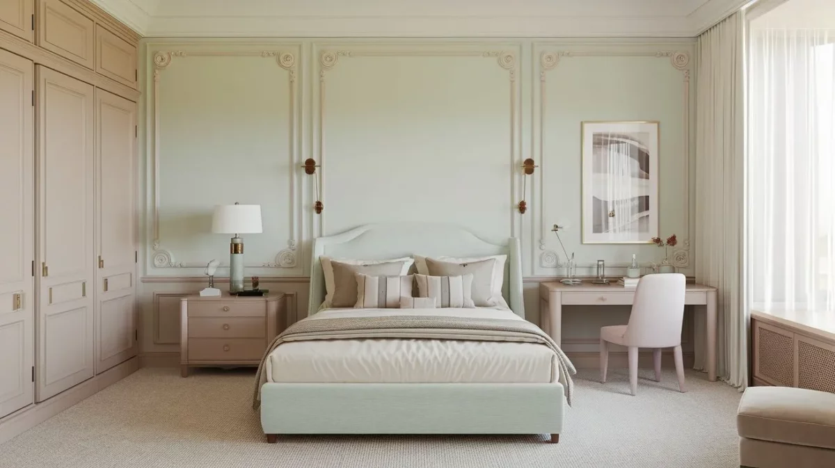 light caramel trendy calm bedroom paint colour