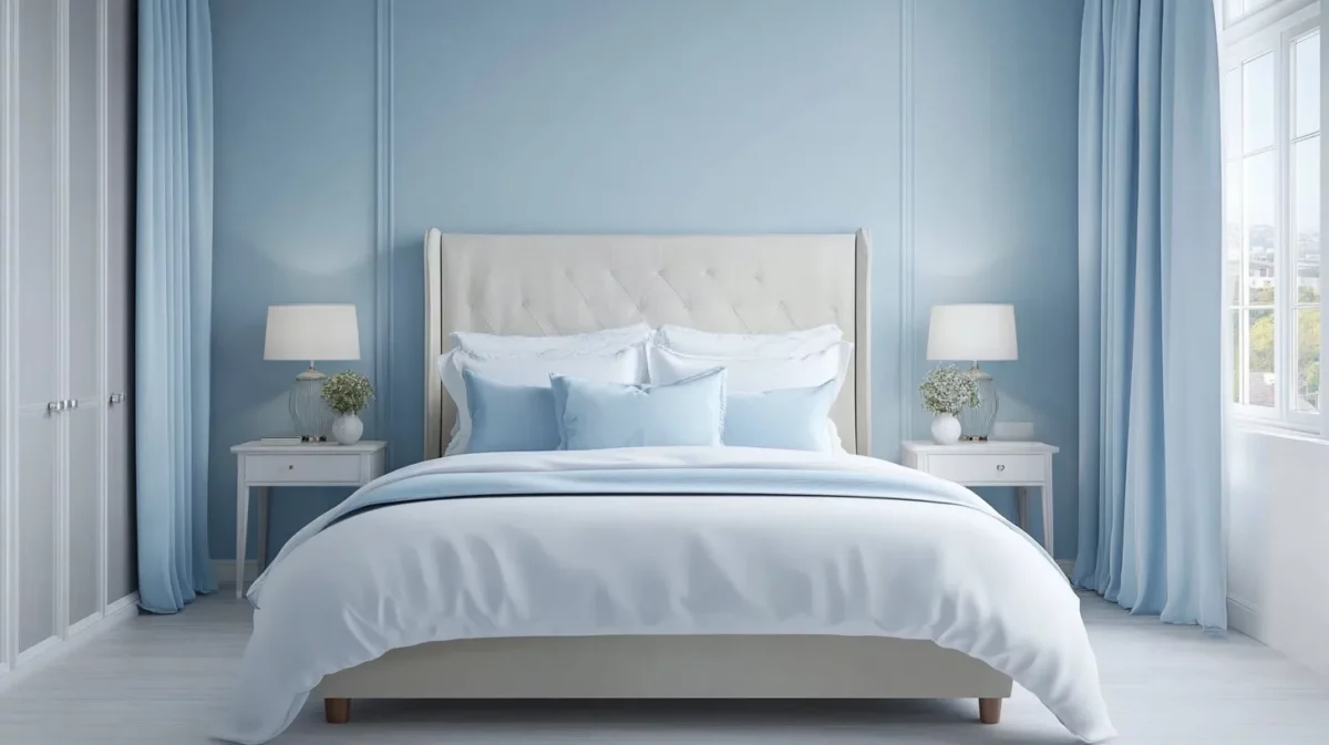 light colour combination for bedroom with pale blue and white