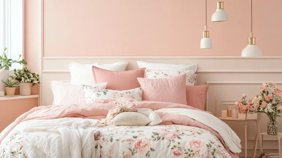 light colour two colour combination for bedroom walls with light peach and cream